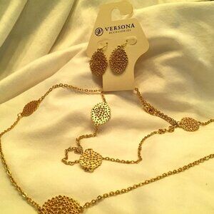 Verona Gold Double necklace and earring set  NWT